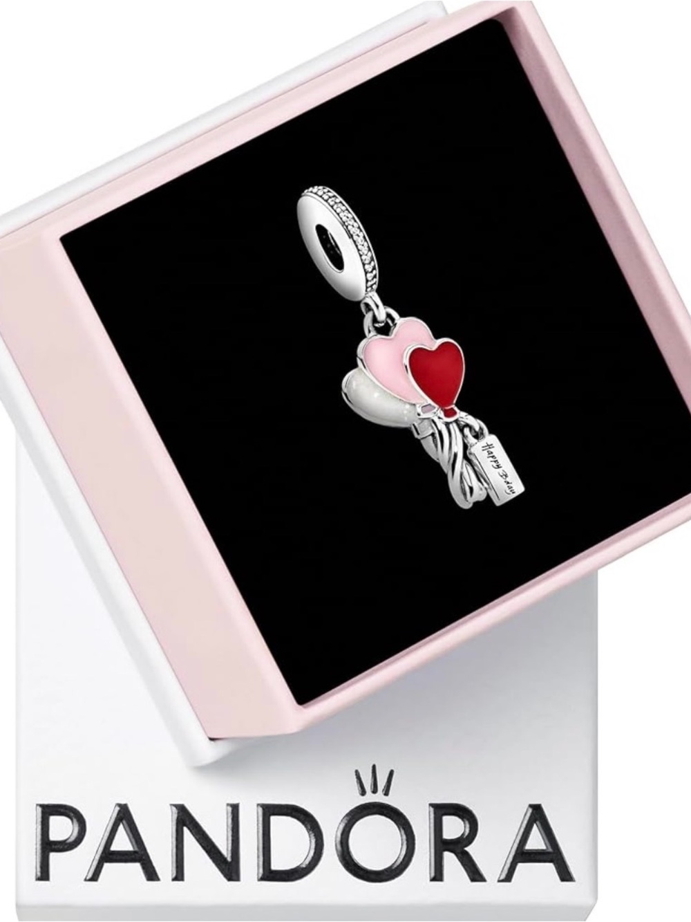 Pandora Three Heart Balloon Dangle Charm in Red, Pink & White